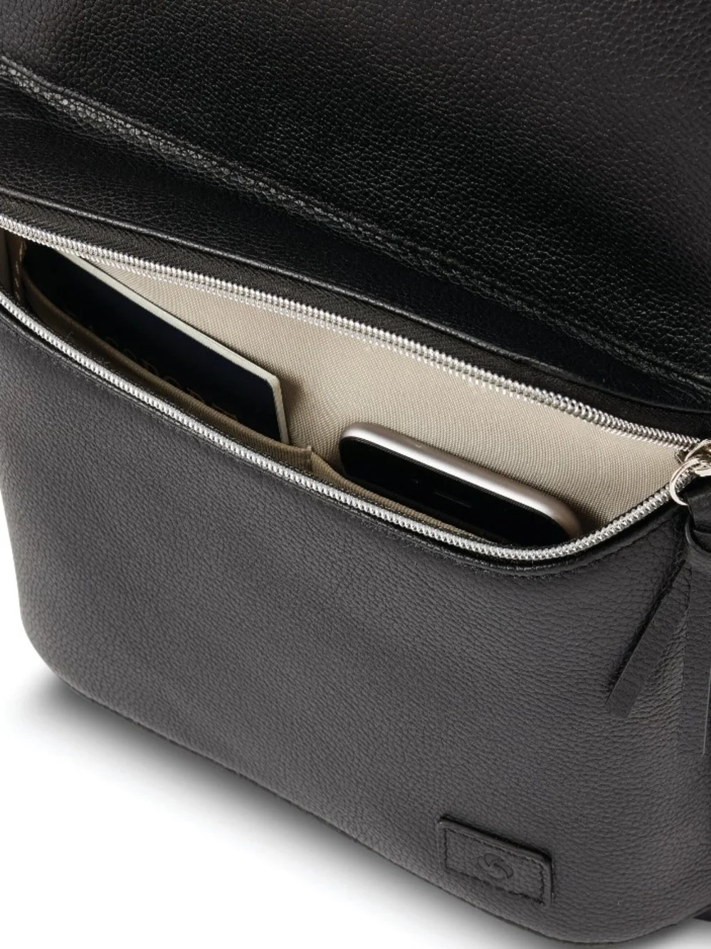 Samsonite Black Leather Backpack with Silver Zippers 14